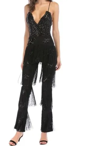 Plunge Sequin Tassel Jumpsuit in Four Colour Ways