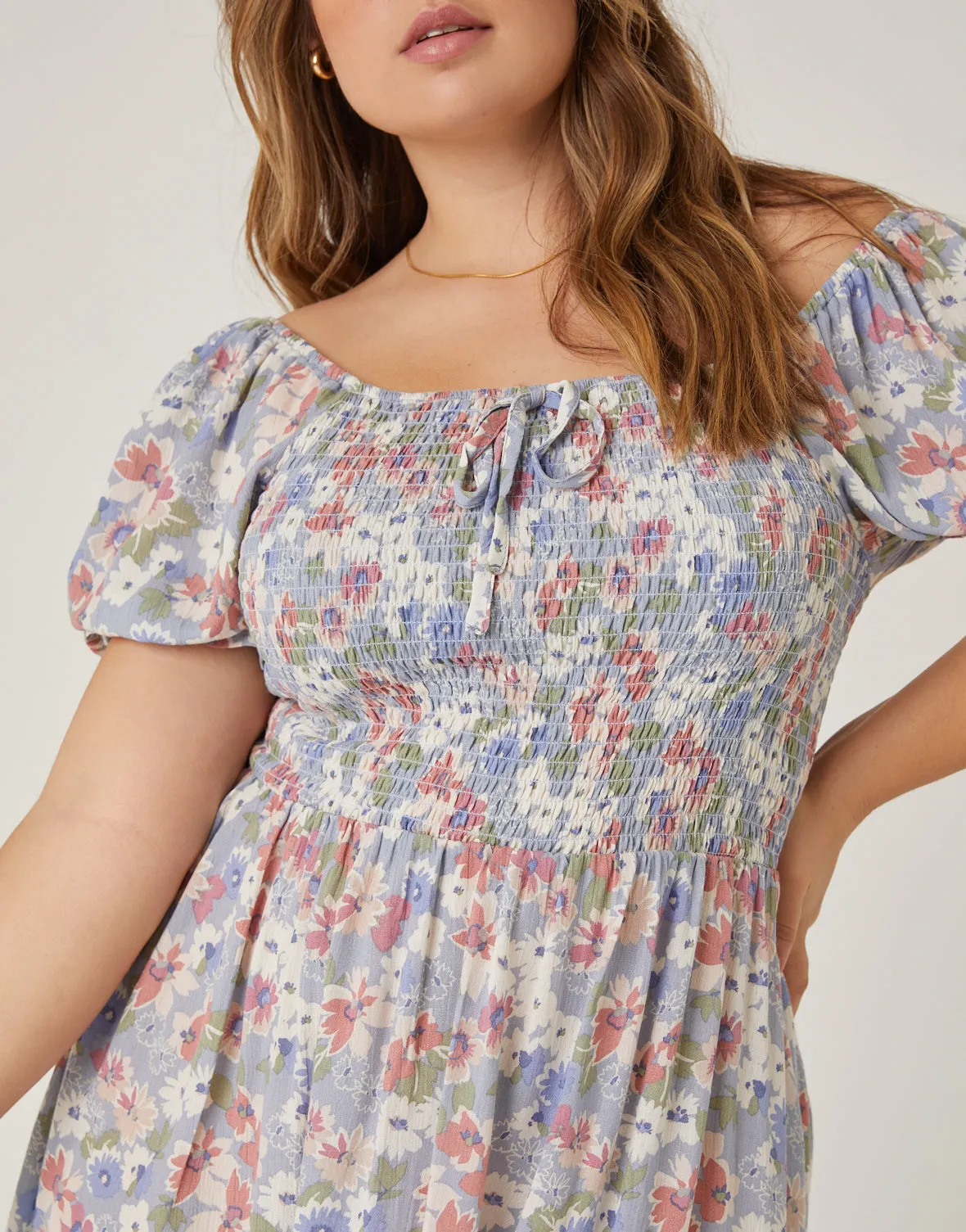 Plus Size Smocked Floral Babydoll Dress