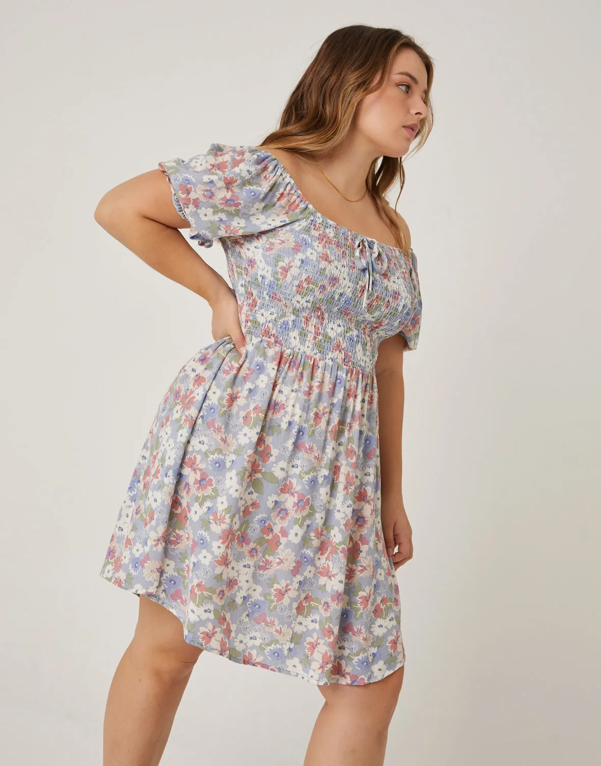 Plus Size Smocked Floral Babydoll Dress