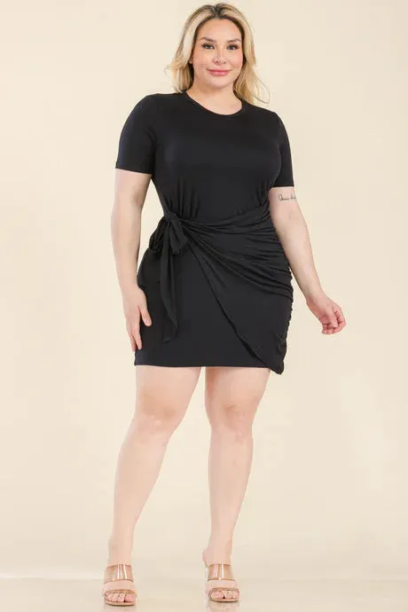 Plus Size Solid Sleeved Wrap Dress (4 Colors)