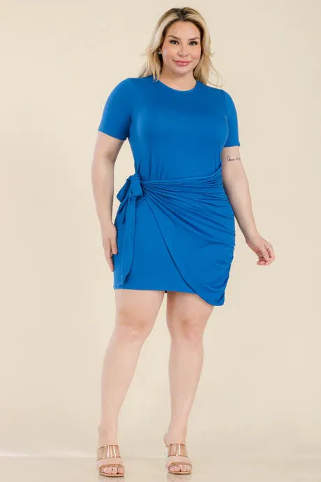 Plus Size Solid Sleeved Wrap Dress (4 Colors)