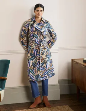 Printed Cotton Trench Coat-Rope, Exotic Leaves