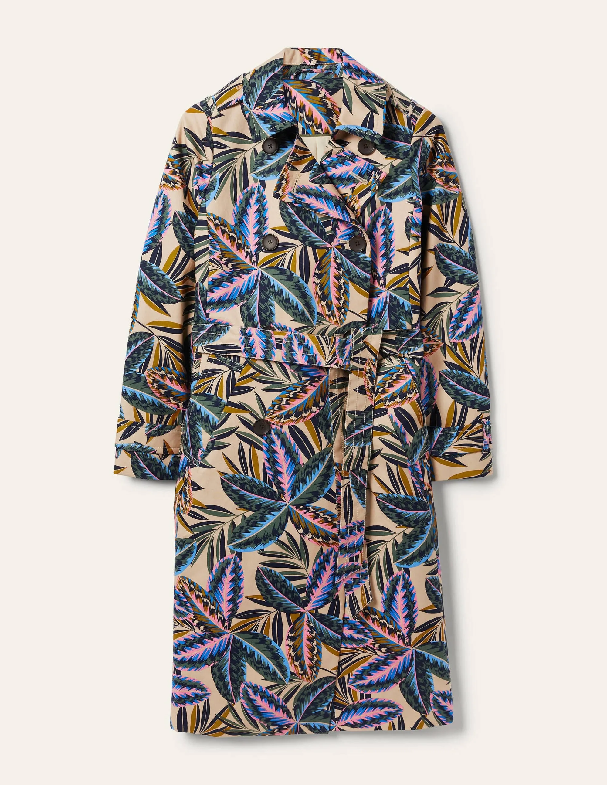 Printed Cotton Trench Coat-Rope, Exotic Leaves