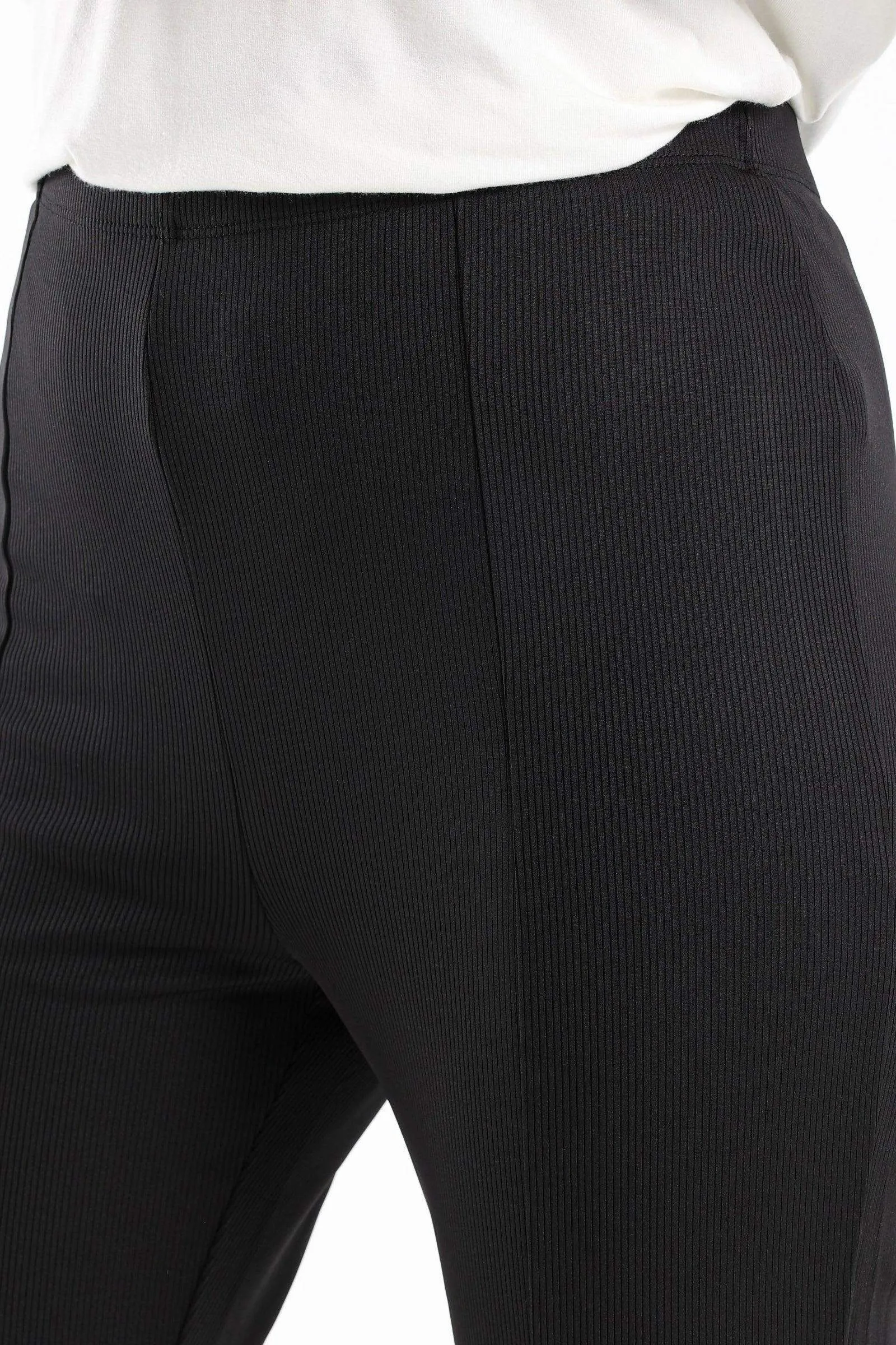 Ribbed Flared Pants With Front Slit