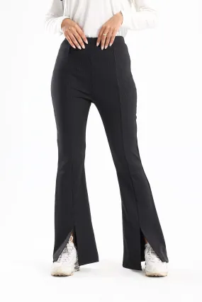 Ribbed Flared Pants With Front Slit