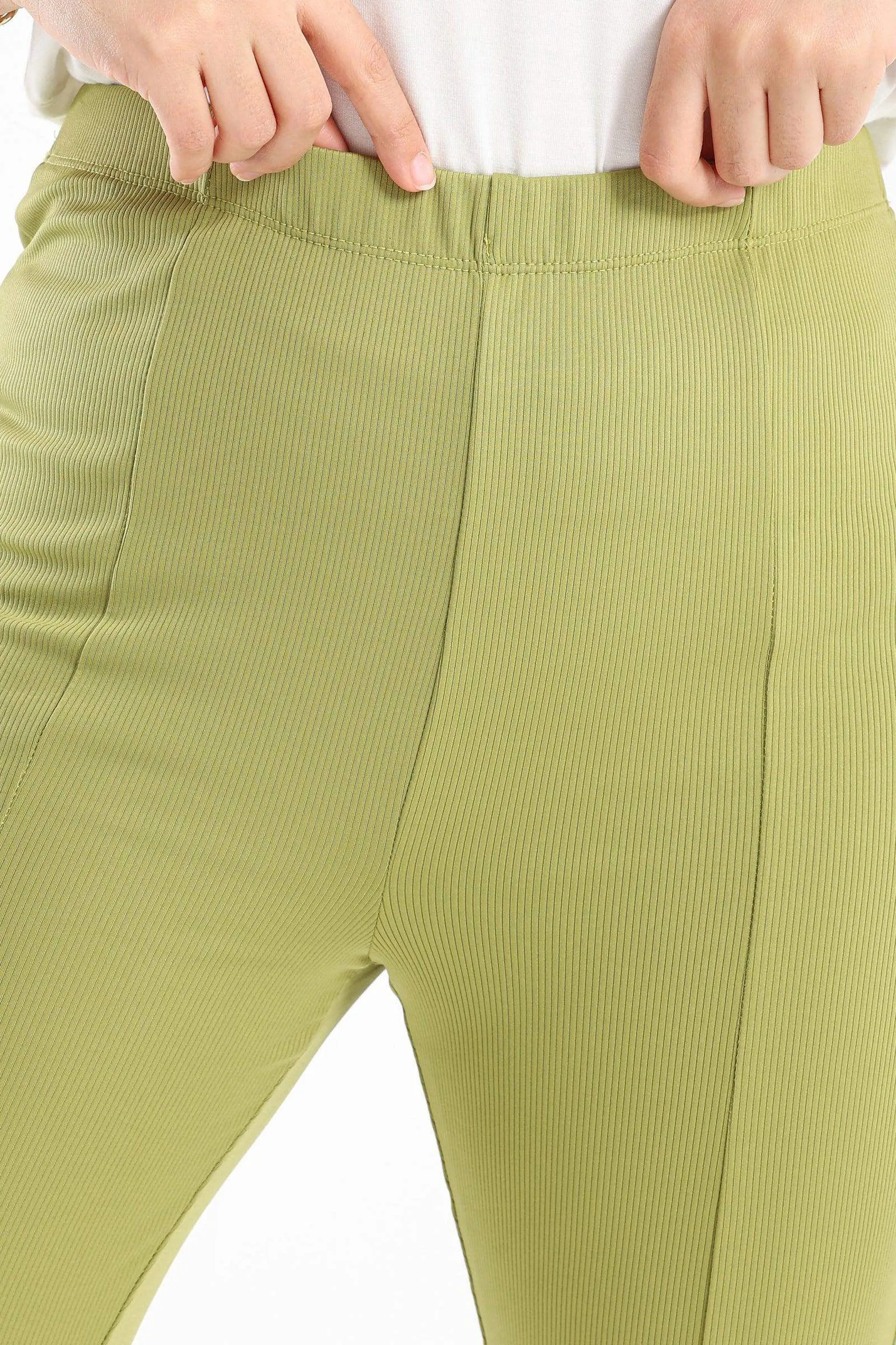 Ribbed Flared Pants With Front Slit