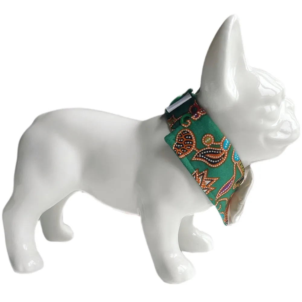 RuffCo Handcrafted Bowtie Button Collar For Cats & Dogs (Green Batik)