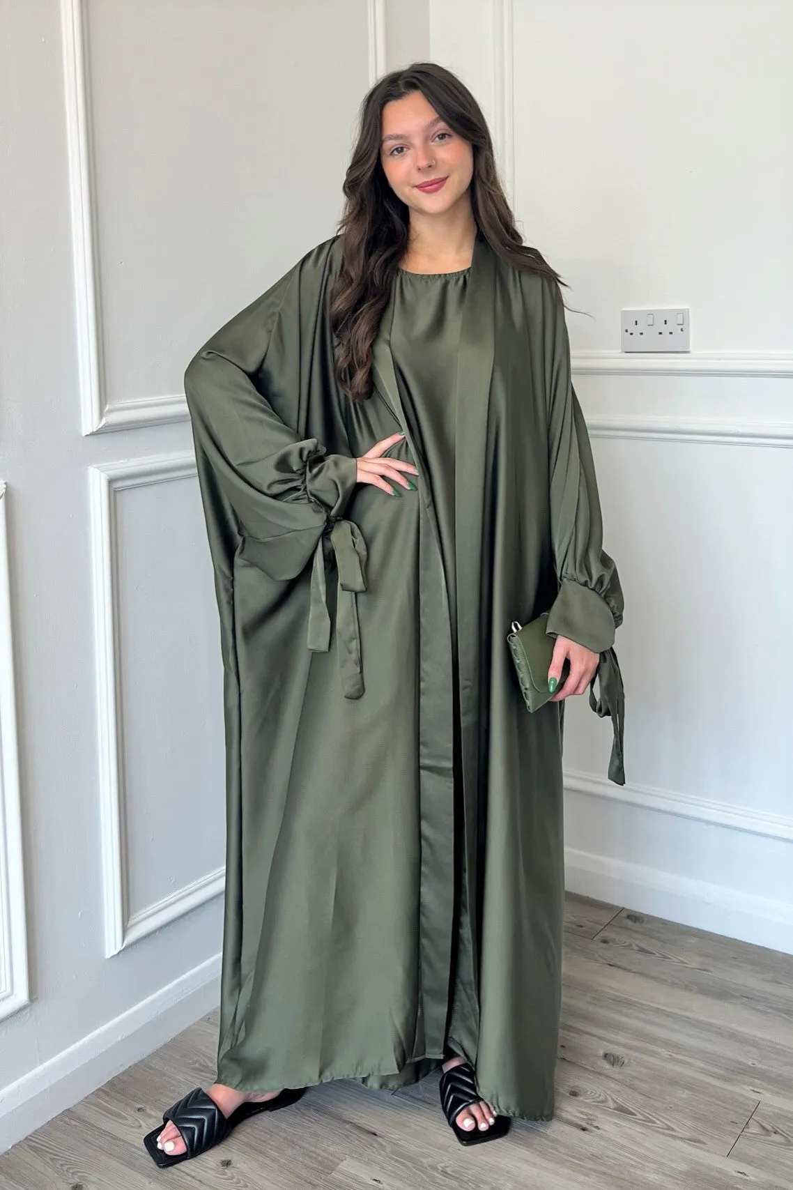 Satin Abaya - Khaki