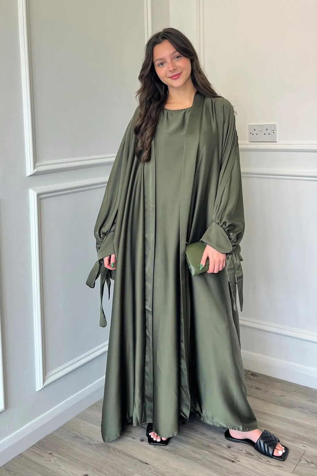 Satin Abaya - Khaki