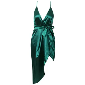 Satin wrap stylish party dress