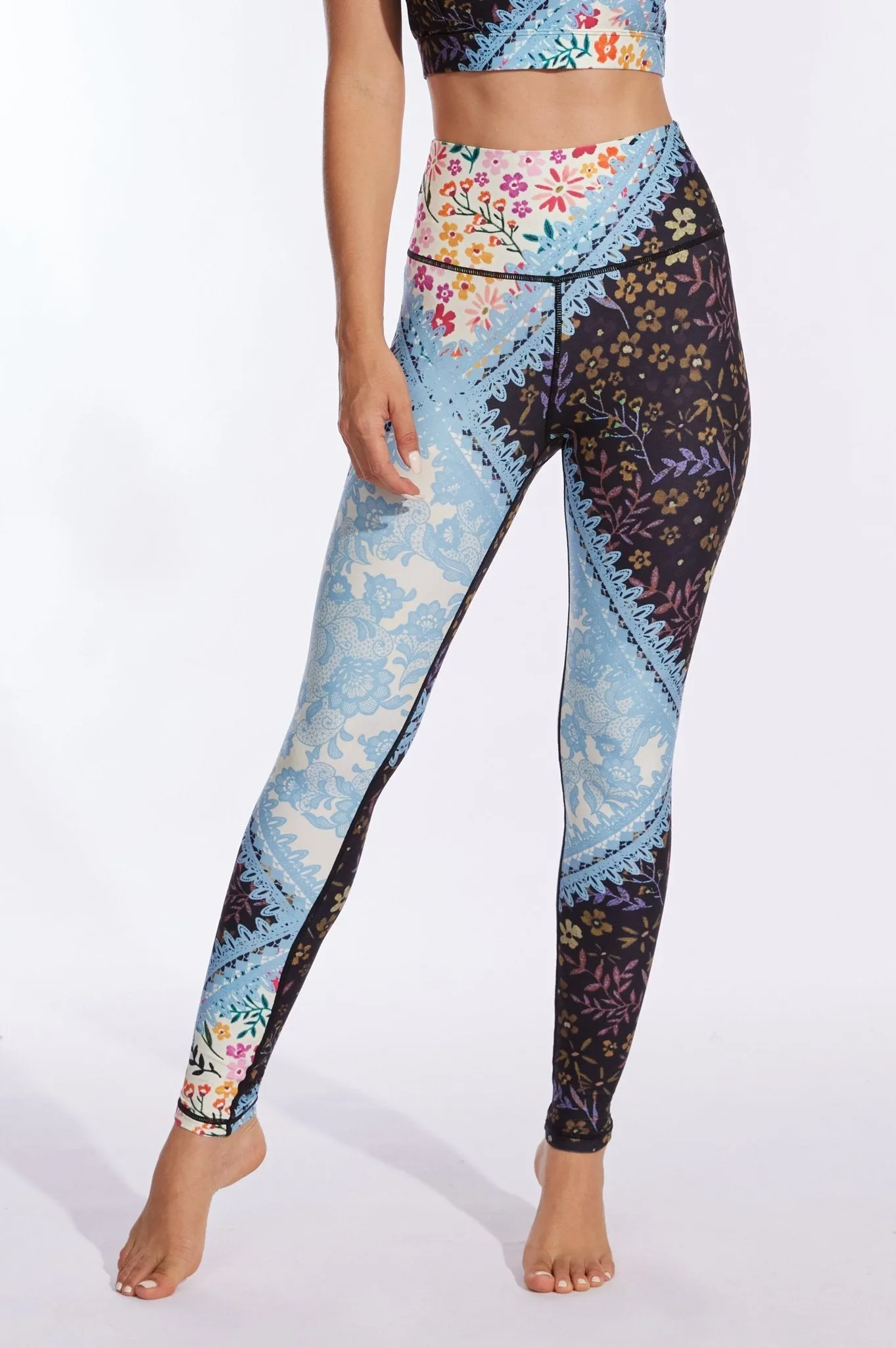 Serene Floral Patchwork High-waisted Leggings