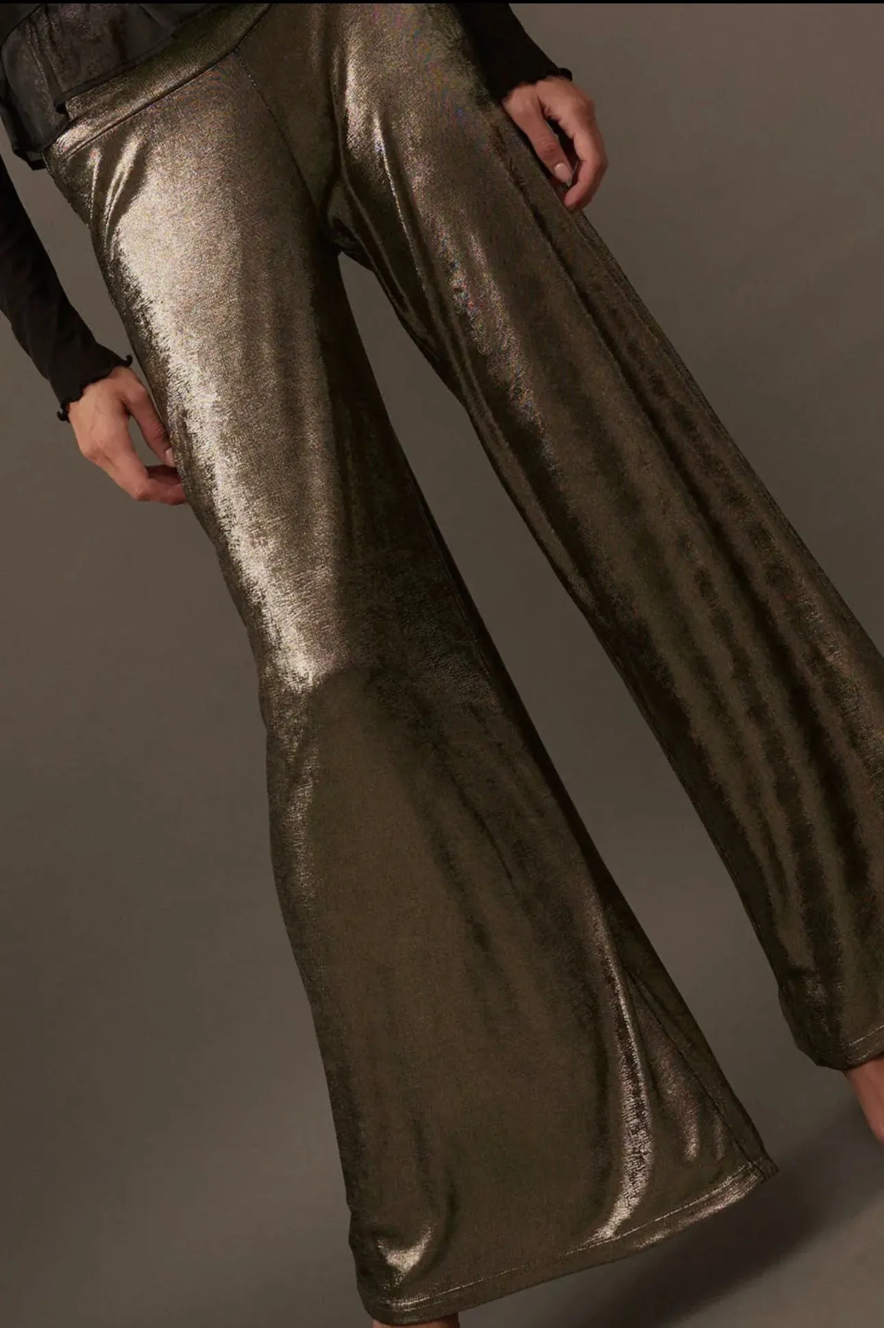 Shimmery Metallic Wide Band Flared Bottom Pants