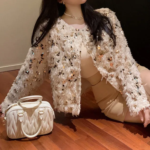 Short Coat Non-Contrast Stylish Sequined Top