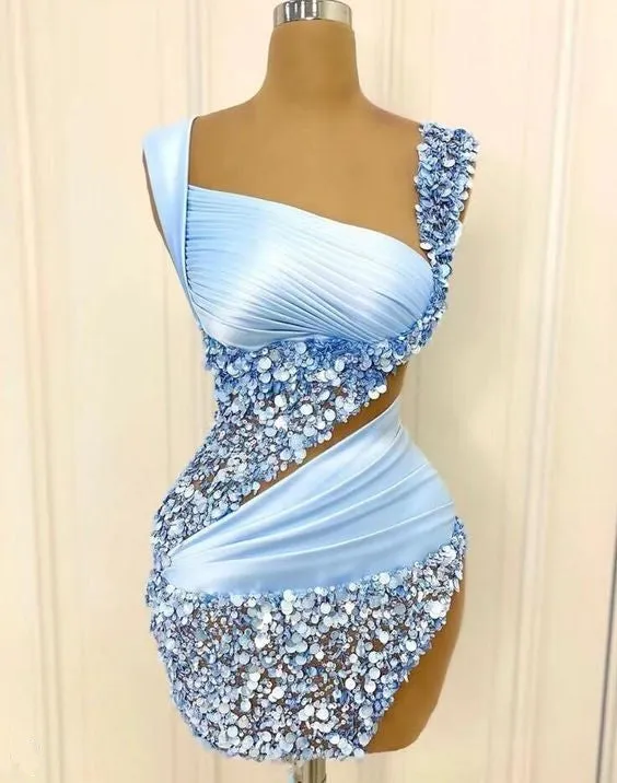 Short Prom Dress Sheath Spakly High Quality Blue Evening Dresses       fg6270