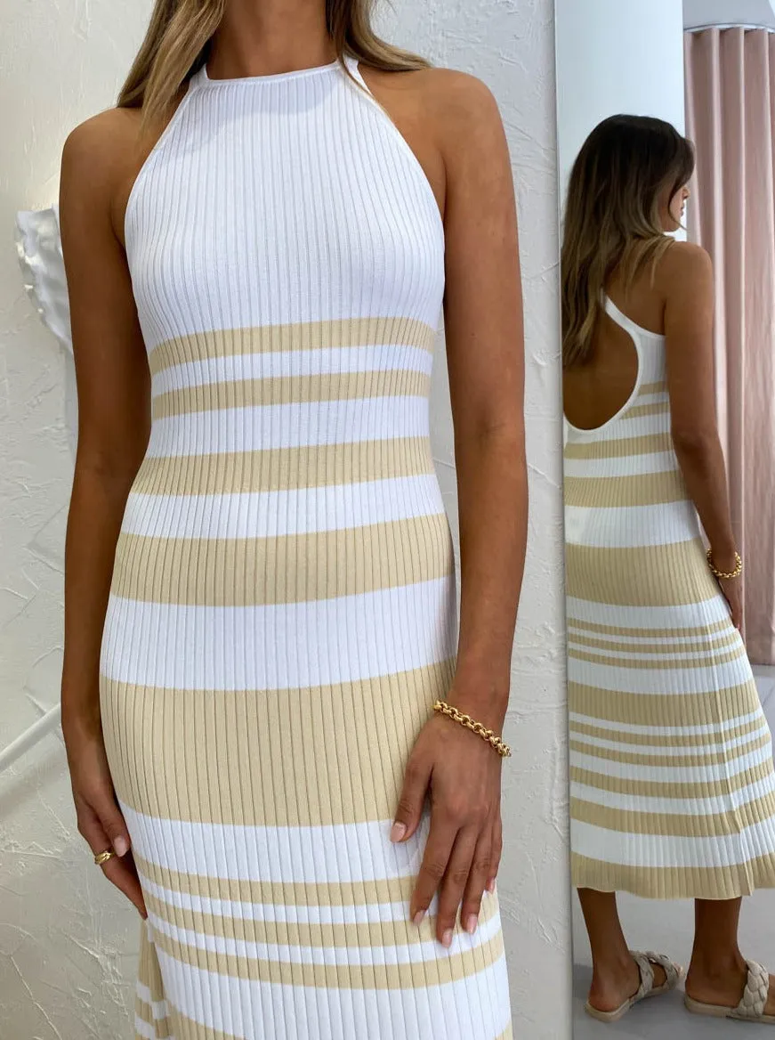 Significant Other Sage Dress in Almond & Cream Stripe