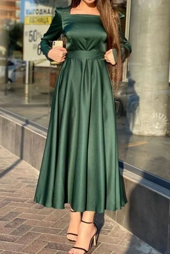 Simple Green Square Neckline A-line Prom Dress,Green Evening Dress      fg5725