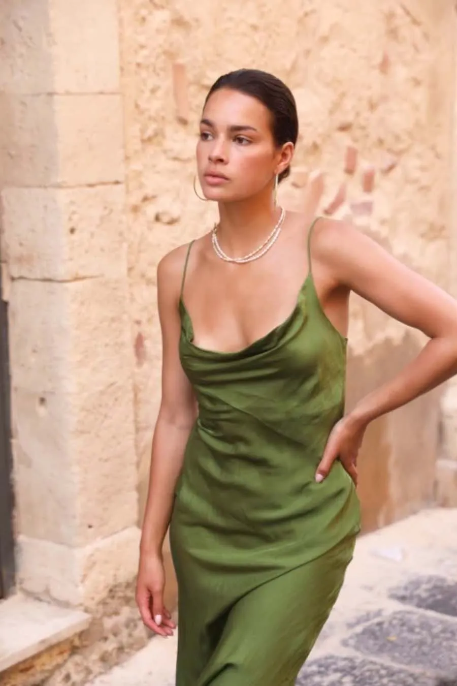 SIREN SLIP DRESS OLIVE