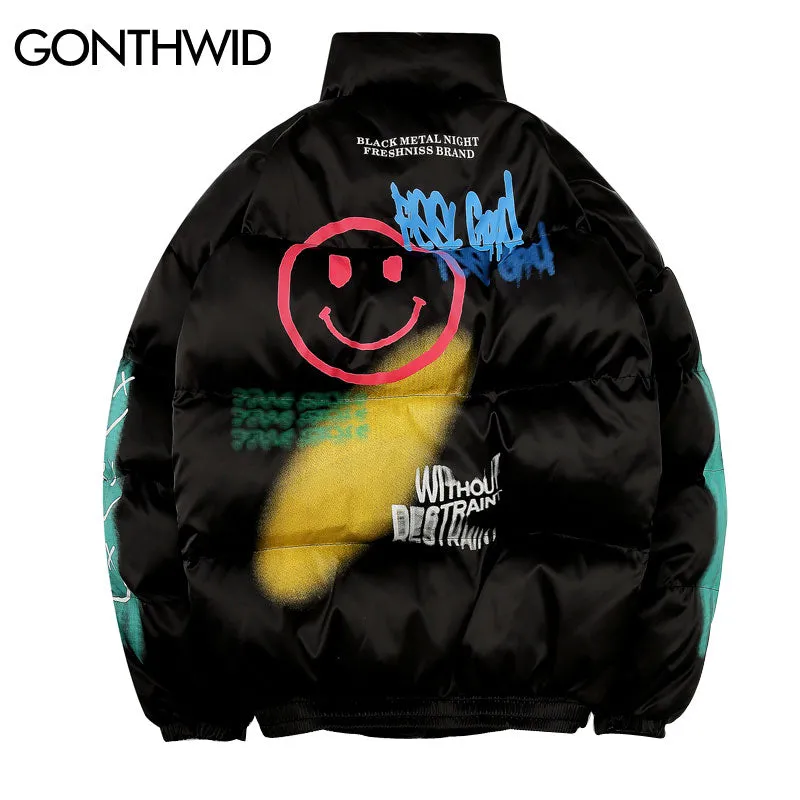 Smily Face Graffiti Print Puffer