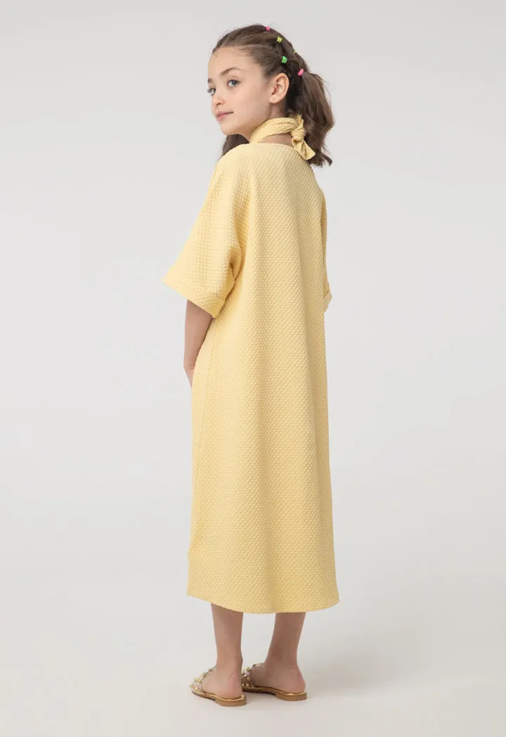 Solid Textured Self Tie Wrap Shrug And Smoking Dress