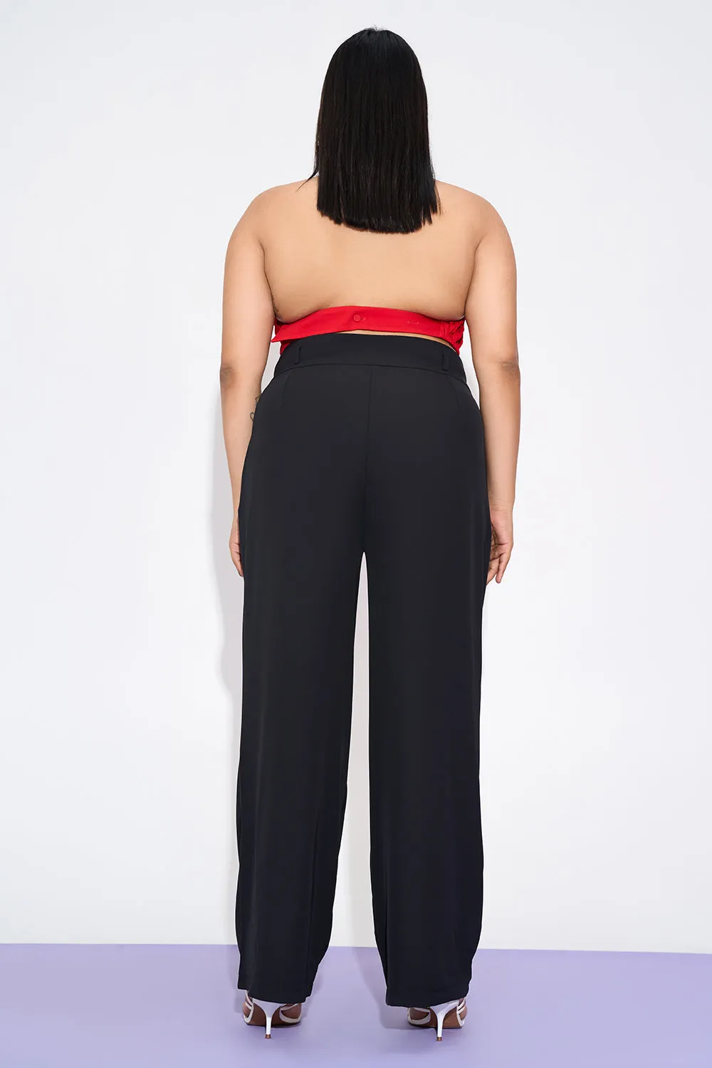 Starlet Black Curve Pleated Double Button Korean Pants