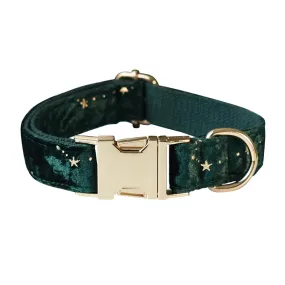 Starry Night Emerald Green Velvet Dog Collar - Personalized