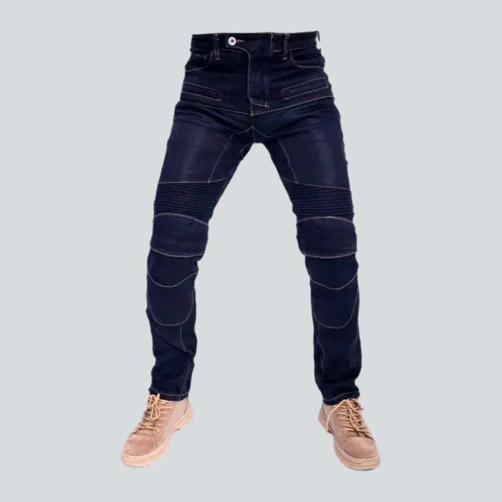 Stonewashed men's biker jeans