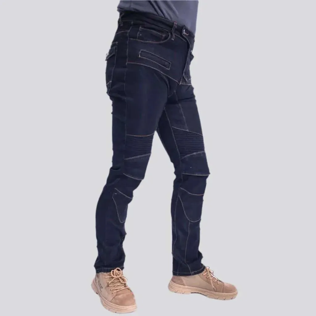 Stonewashed men's biker jeans