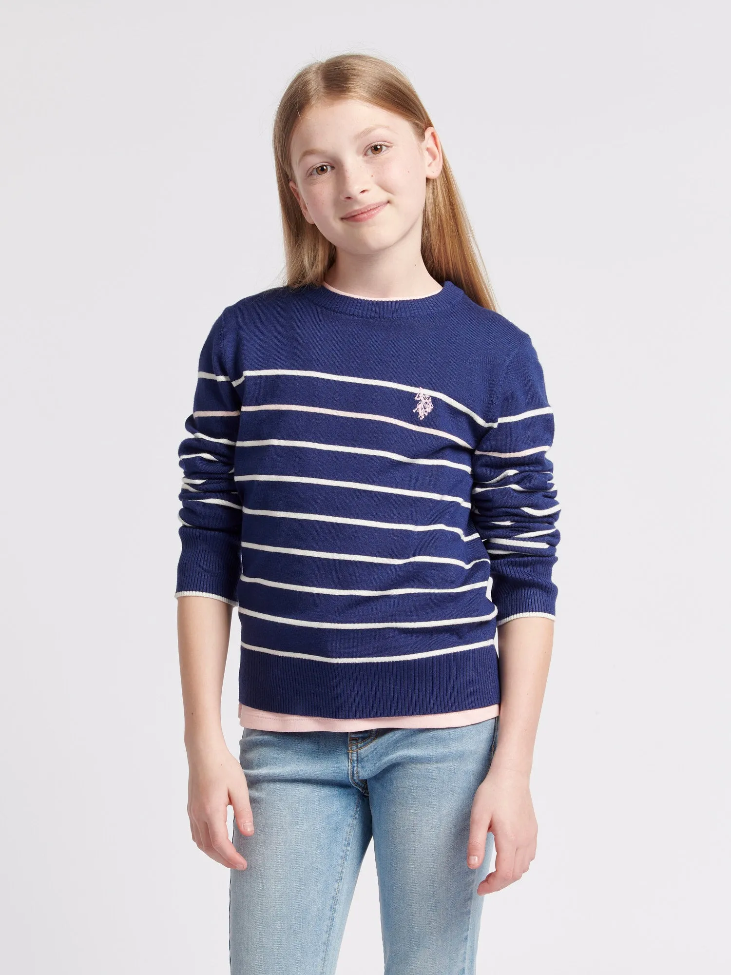 Stripe Crew Jumper Midnight Blue