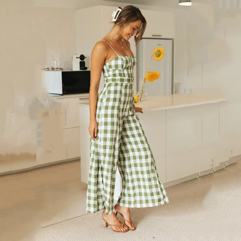 Summer Plaid Suspender Jumpsuit