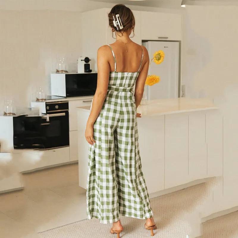 Summer Plaid Suspender Jumpsuit