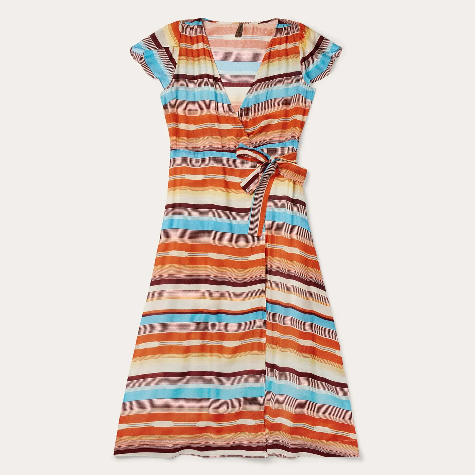 Sunset Serape Print Rayon Herringbone Wrap Front Dress