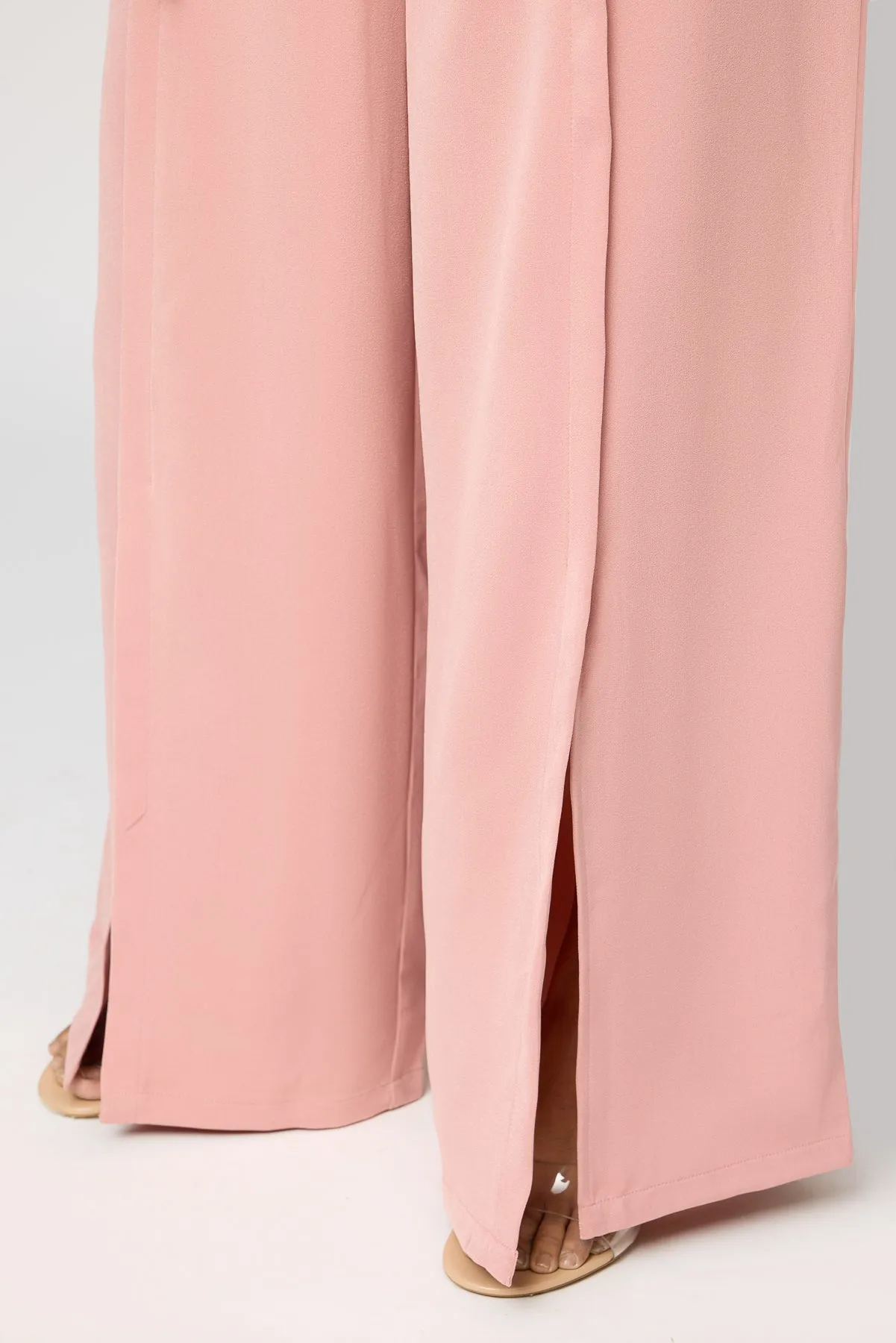 Sweet Peony Curve Belted Flared Korean Pants