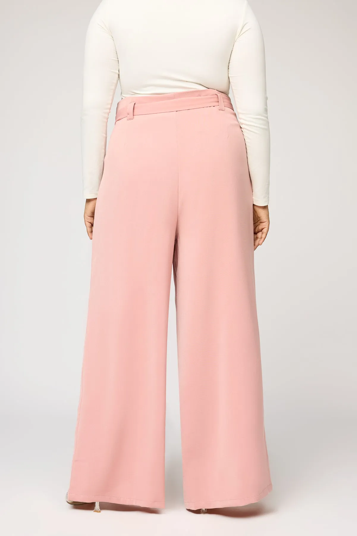 Sweet Peony Curve Belted Flared Korean Pants