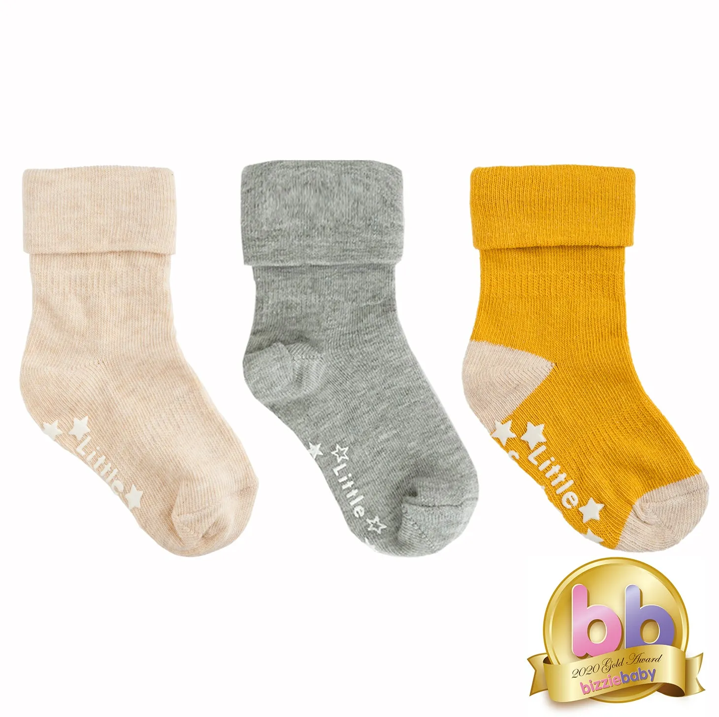 Talipes (clubfoot) Boots and Bar Socks - Non-Slip   Stay On Baby and Toddler Socks - 3 Pack in Oatmeal, Mustard & Grey Marl