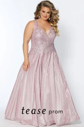 Tease Prom TE2027 size 20 Dusty Rose embellished v neckline a line shimmer prom dress