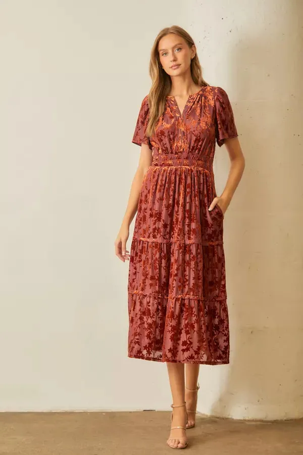 The Gracelyn Velvet Maxi Dress in Rust - FINAL SALE