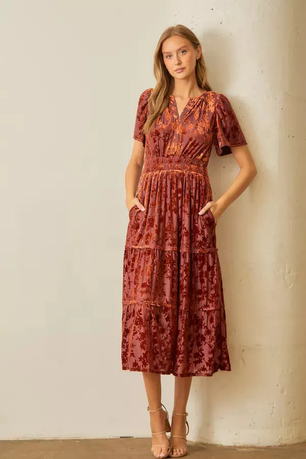 The Gracelyn Velvet Maxi Dress in Rust - FINAL SALE