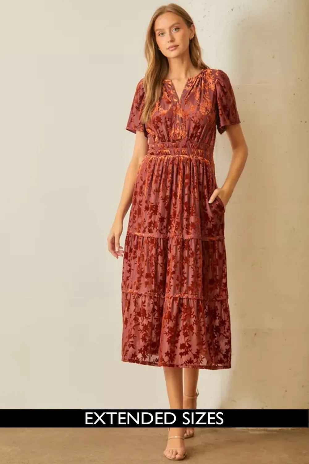 The Gracelyn Velvet Maxi Dress in Rust - FINAL SALE