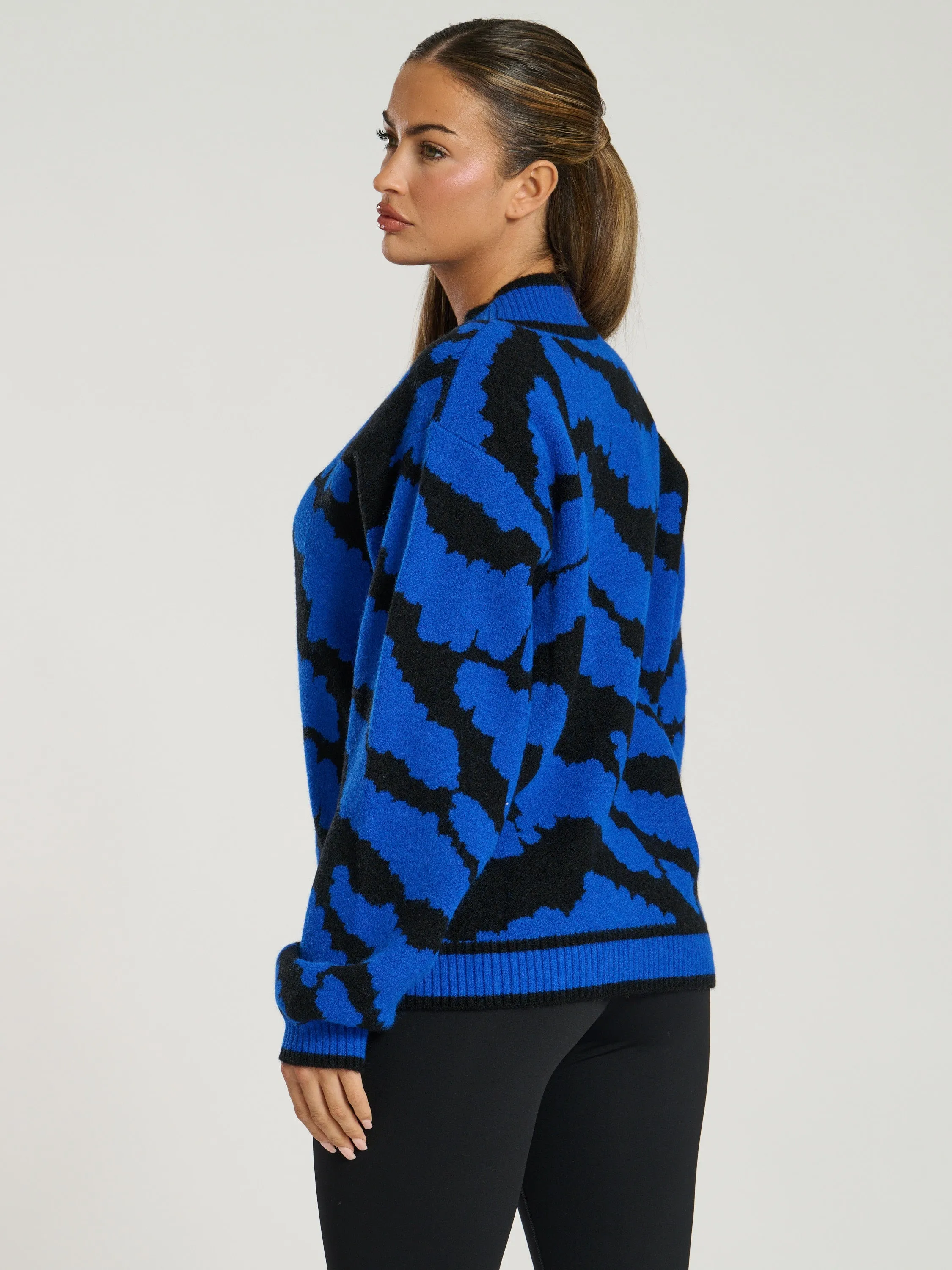 The 'Marshmallow' animal print jumper in cobalt