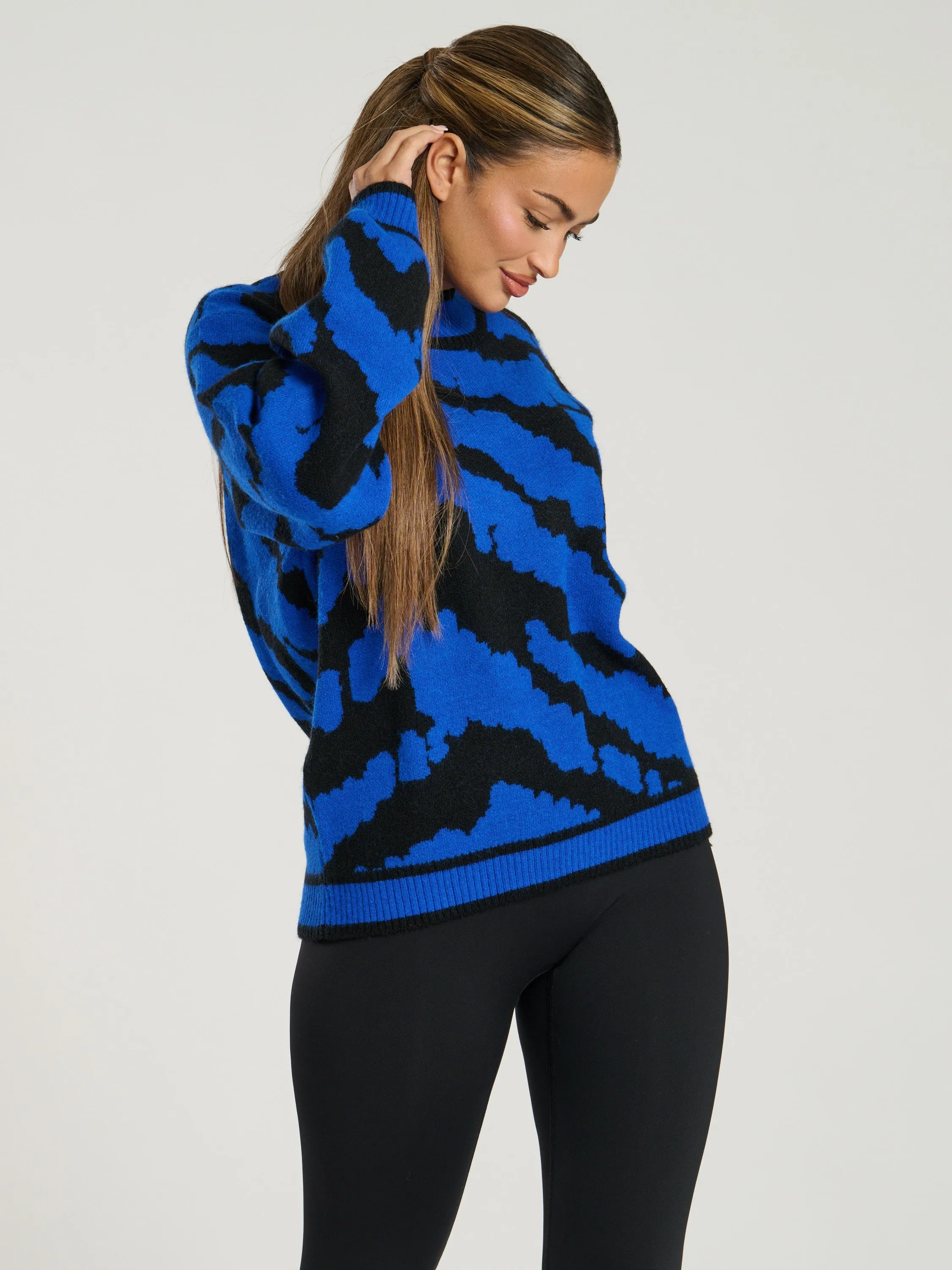 The 'Marshmallow' animal print jumper in cobalt