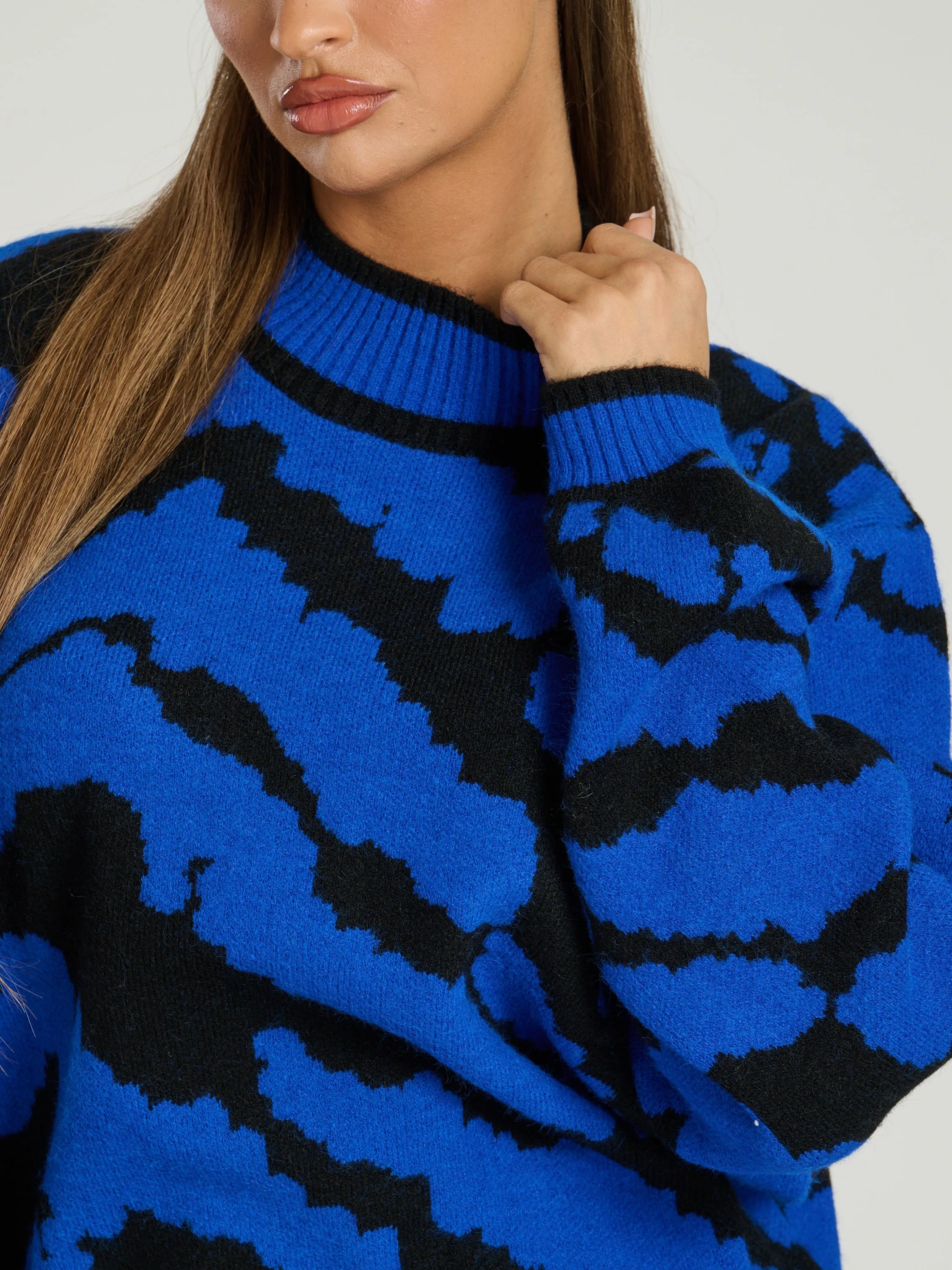 The 'Marshmallow' animal print jumper in cobalt