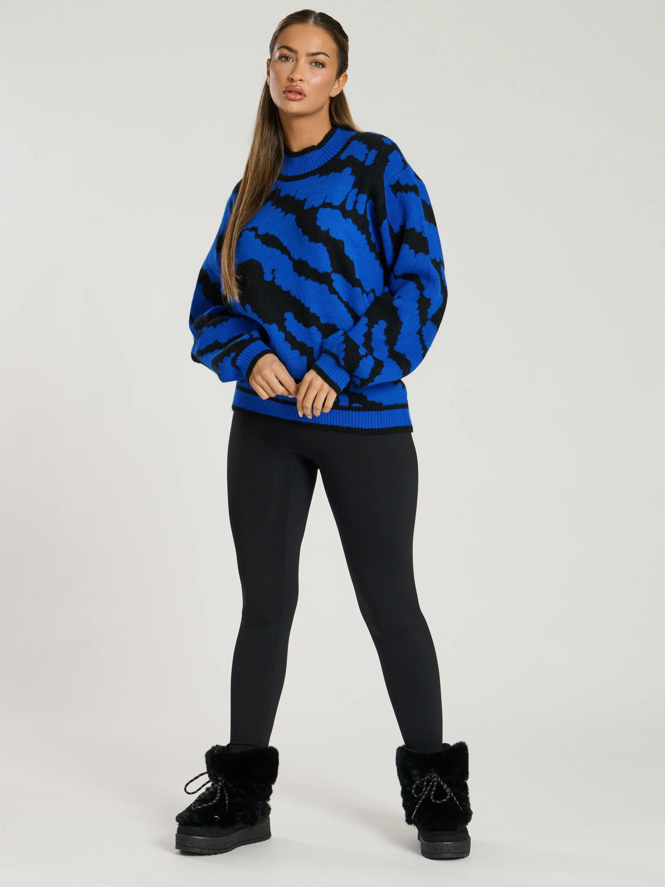 The 'Marshmallow' animal print jumper in cobalt