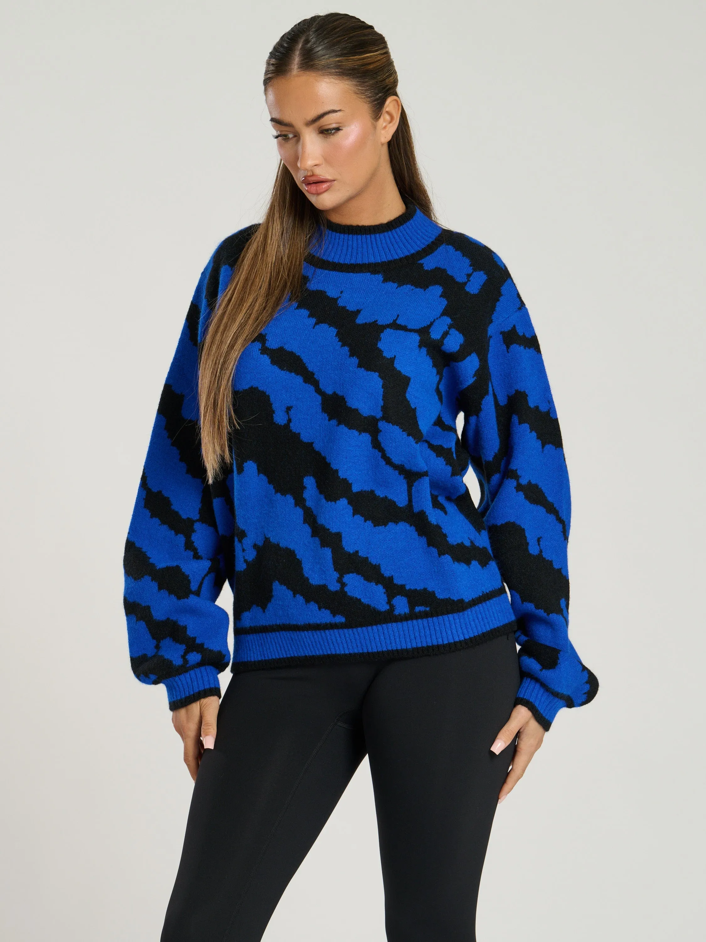 The 'Marshmallow' animal print jumper in cobalt