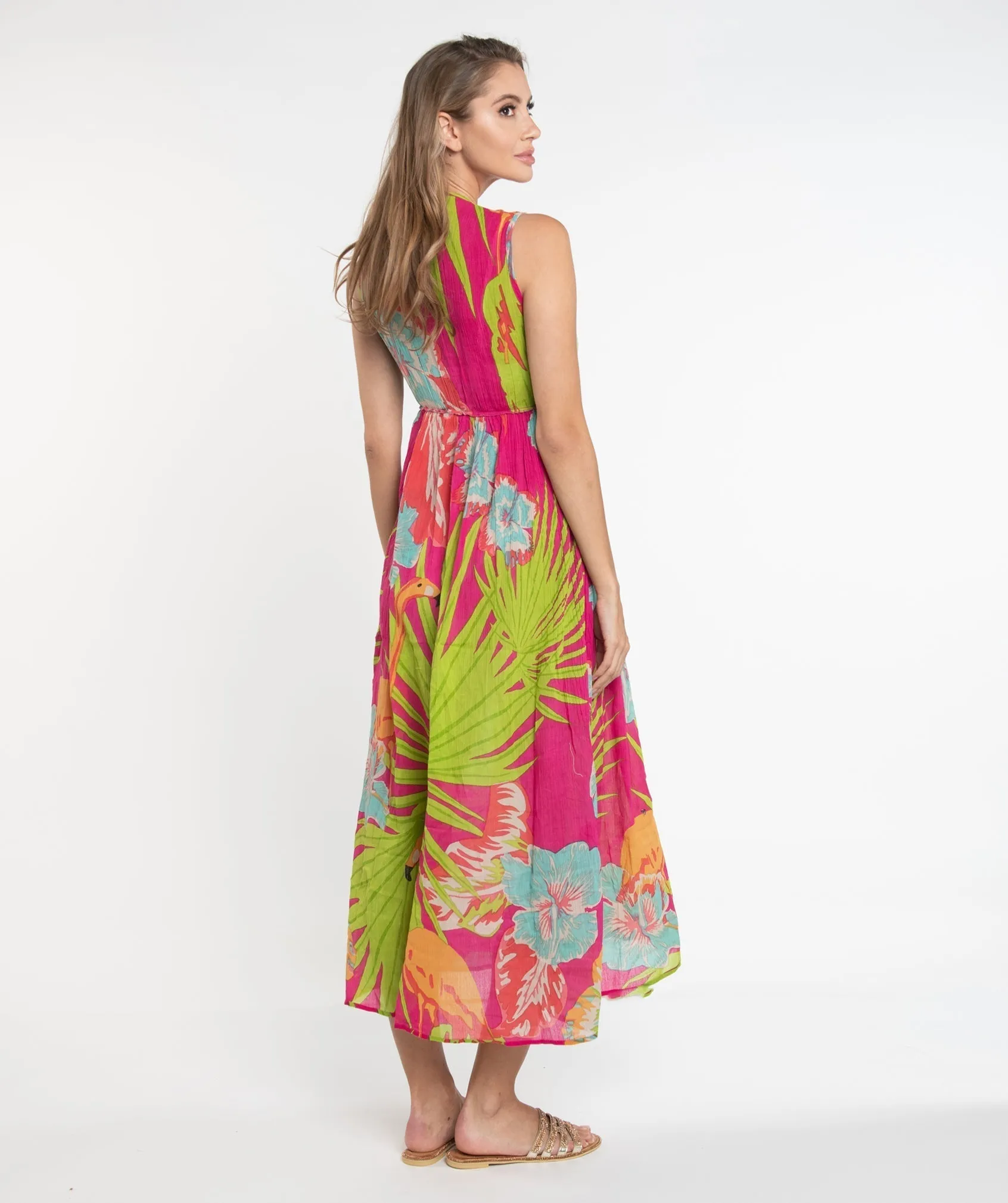 Tropical Print Slip-on Maxi Beach Dress