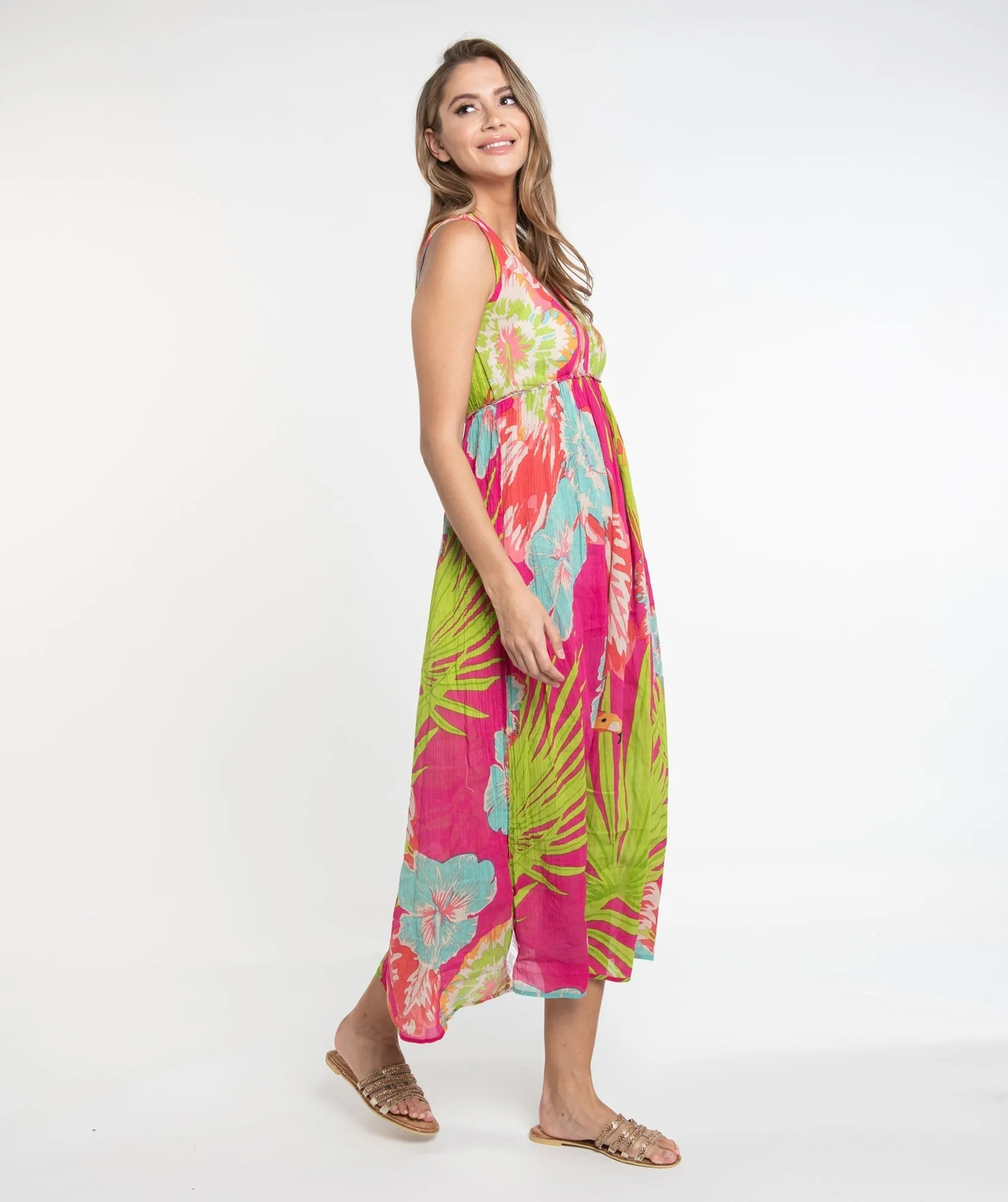 Tropical Print Slip-on Maxi Beach Dress