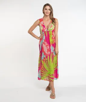 Tropical Print Slip-on Maxi Beach Dress