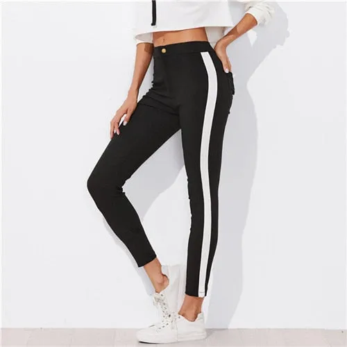 Tuxedo Stripe Skinny Ankle Jeans - Black