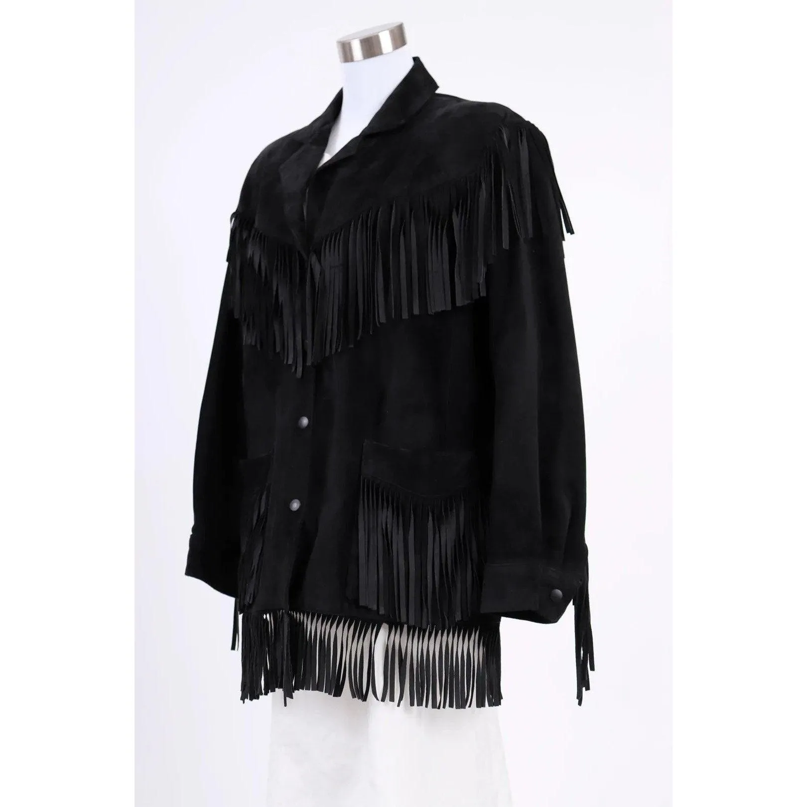 VAKKO 80's Black Suede Fringe Coat