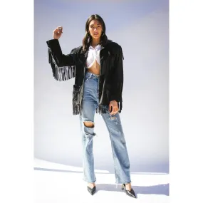 VAKKO 80's Black Suede Fringe Coat