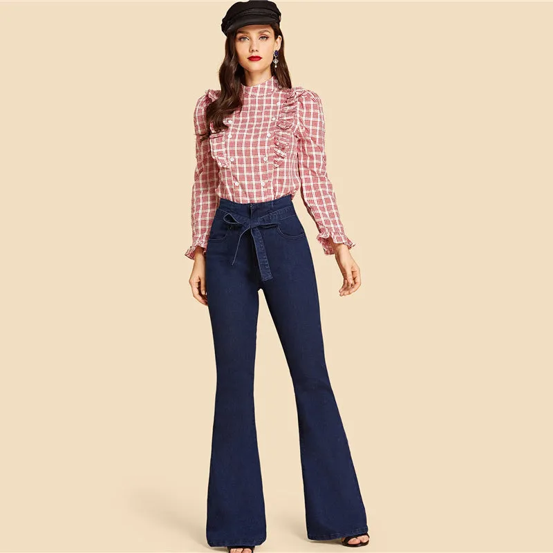 VenusFox Navy Tie Waist Flare Vintage High Waist Jeans